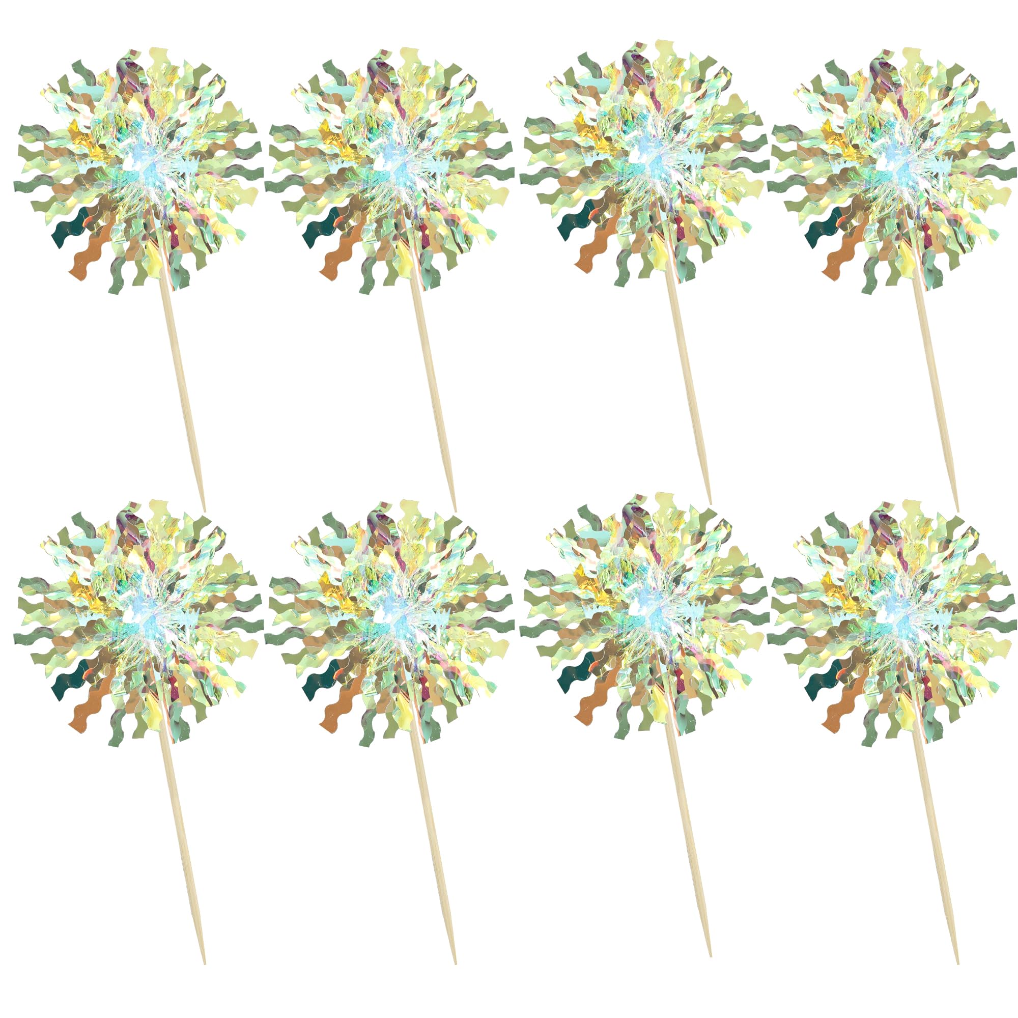 Ephlyn 30Pcs Foil Firework Cupcake Toppers Sparkle Tinsel Cupcake Picks Firework Cake Decorations Cocktail Food Fruit Toothpicks for Baby Shower Graduation Party Supplies White