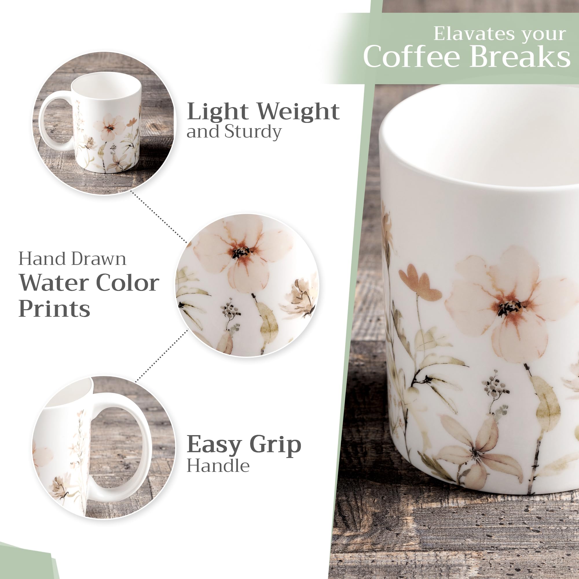 Maison d' Hermine Coffee Mug with Handles Tea Cups (15 Ounce, Pack of 2)