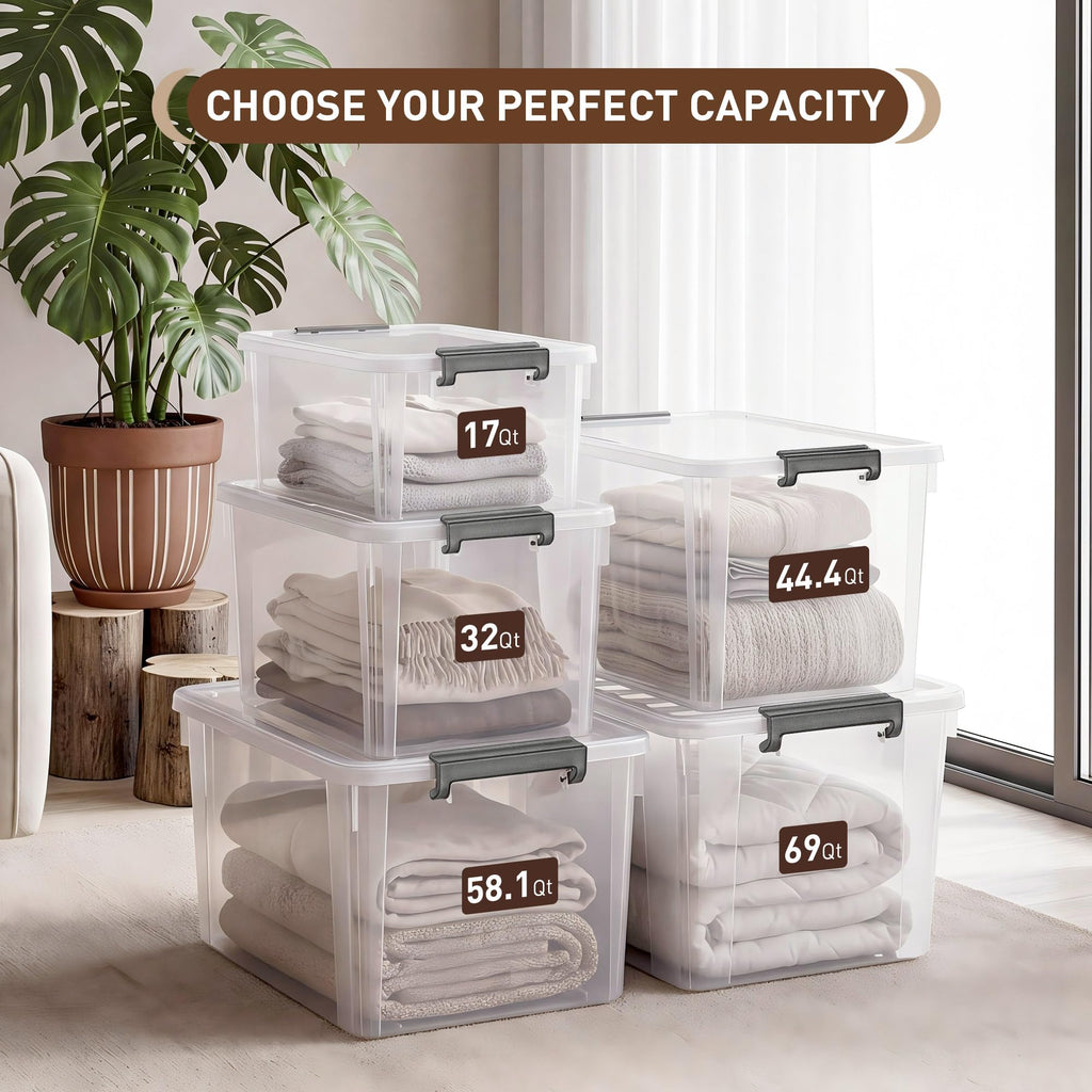 Citylife 6 Packs 32 QT Plastic Storage Bins with Lids Large Stackable Storage Containers for Organizing Clear Storage Box for Garage, Closet, Kitchen