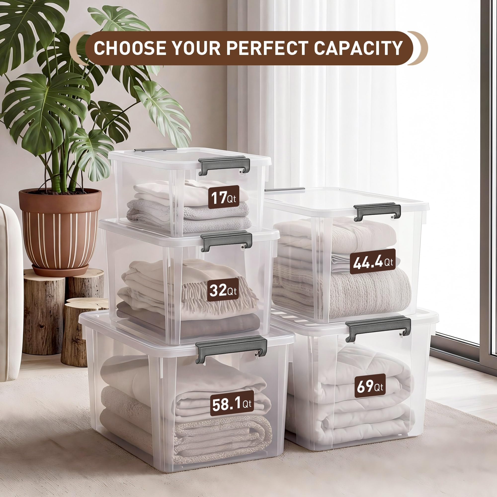 Citylife 6 Packs 32 QT Plastic Storage Bins with Lids Large Stackable Storage Containers for Organizing Clear Storage Box for Garage, Closet, Kitchen