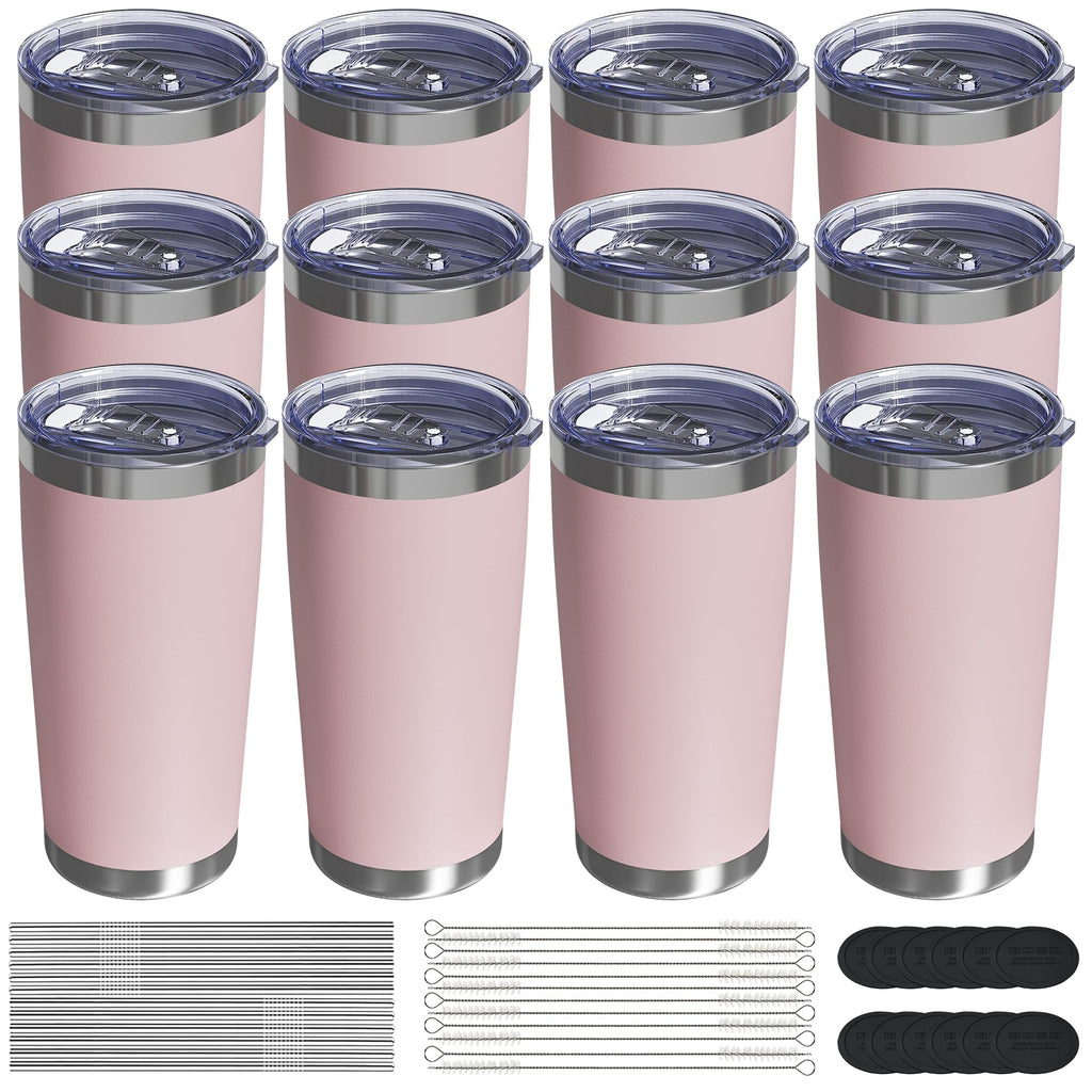 UIRZOTN 20oz Travel Coffee Tumbler, Insulated Travel Mug, Pink 12 Pack
