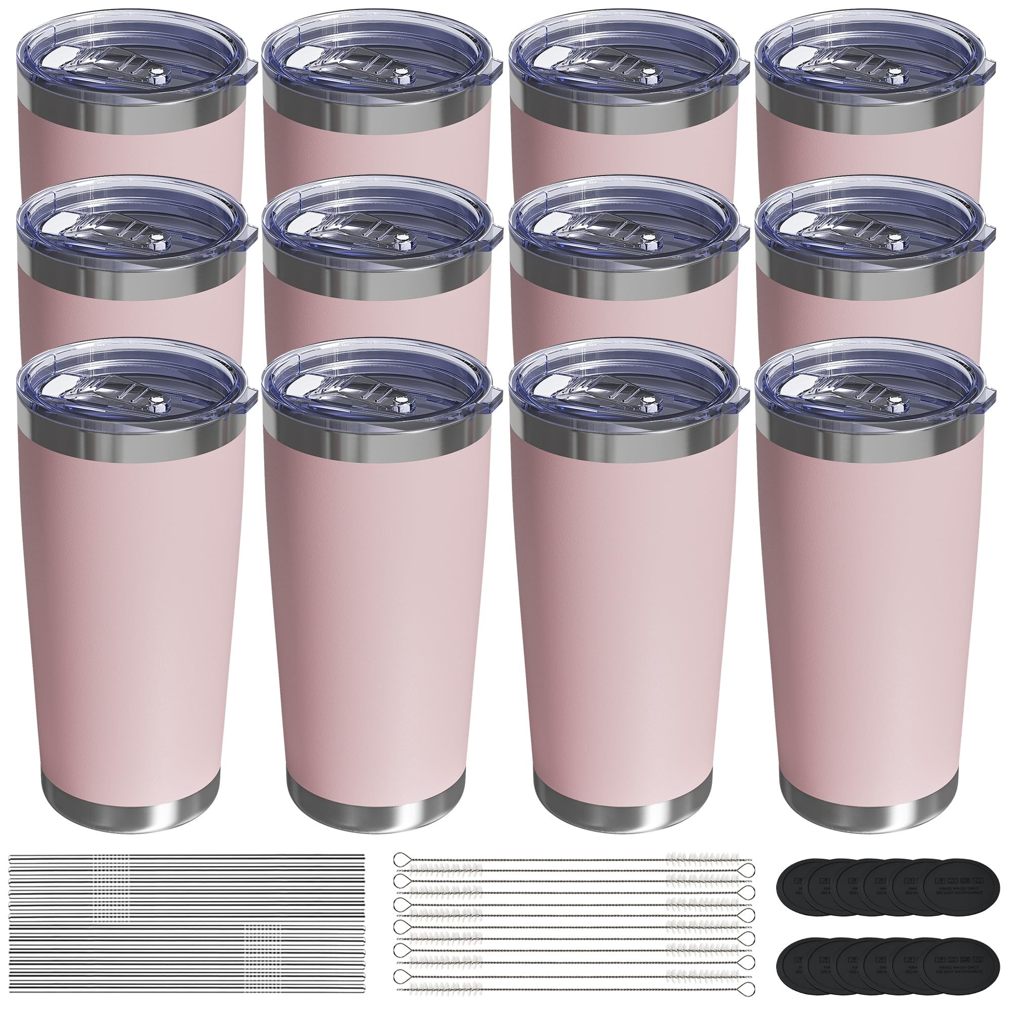 UIRZOTN 20oz Travel Coffee Tumbler, Insulated Travel Mug, Pink 12 Pack