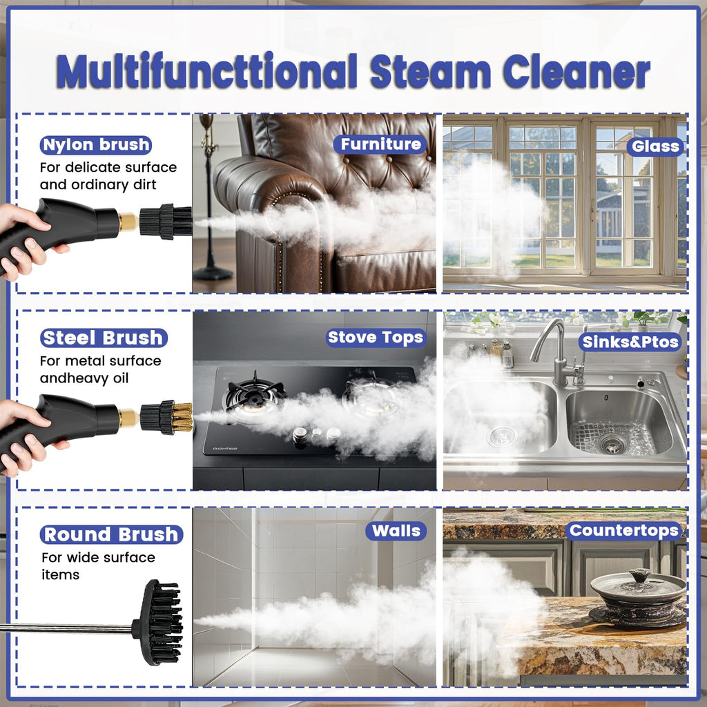 Steam Cleaner, Portable Pressurized Steamer for Cleaning with 14pcs Accessories, 6-Level Adjustable,15s Heat-Up, Handheld Steam Cleaner for Home, Tile, Dirt, Grout, Grease, Car Detailing (03-White)