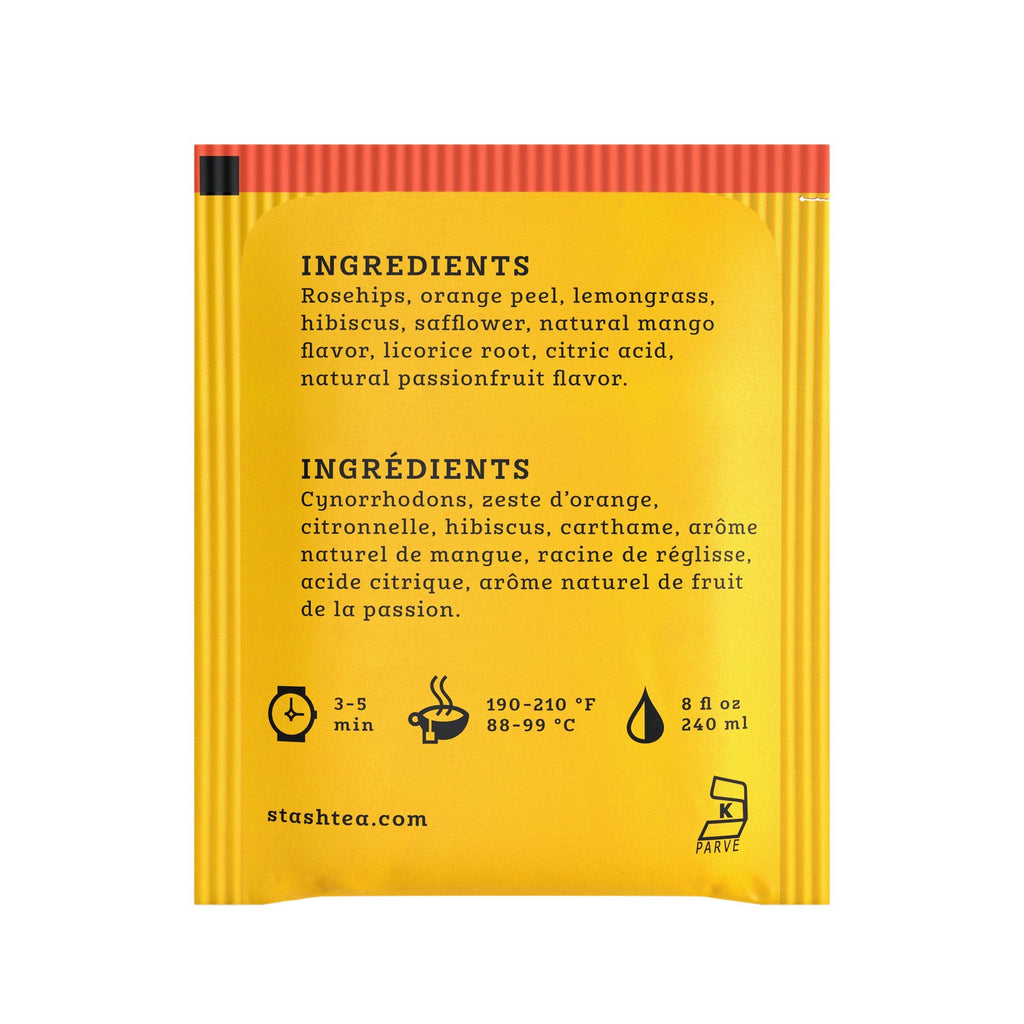 Stash Tea Mango Passionfruit Herbal Tea - Naturally Caffeine Free, Non-GMO Project Verified Premium Tea with No Artificial Ingredients, 20 Count (Pack of 6) - 120 Bags Total