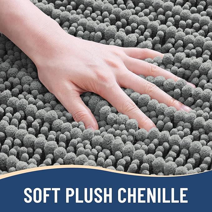 Arotive Luxury Chenille Bathroom Rug Mat, Extra Soft Thick Absorbent Shaggy Bath Rugs, Non-Slip Machine Wash Dry, Plush Bath Mats for Bathroom, Shower and Tub, 34x21, Grey