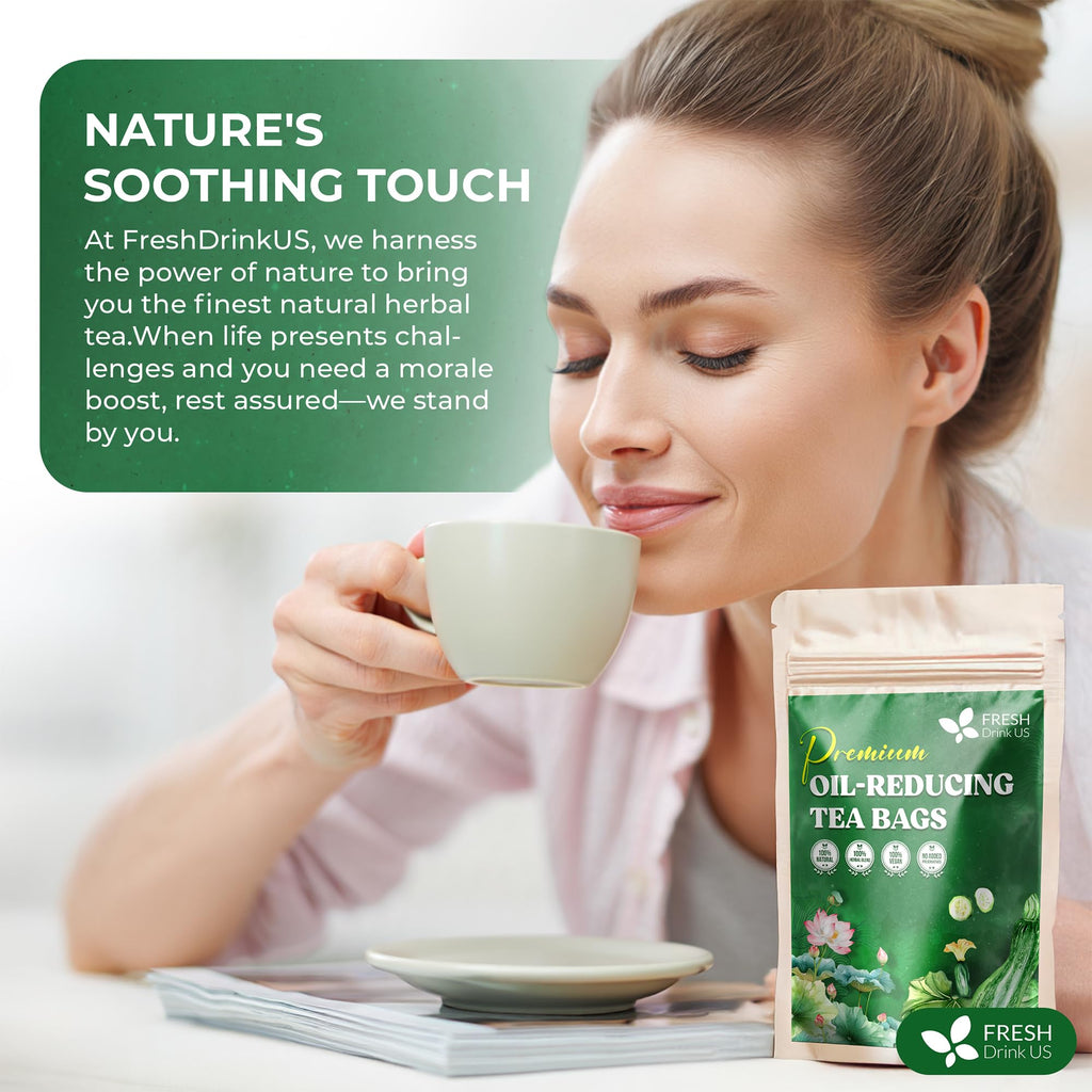 FreshDrinkUS, Oil-Reducing Herbal Tea – 75 Tea Bags | Blend of Winter Melon, Lotus Leaf, Ginger, Hawthorn, Gardenia Fruit, Rose, Cassia Seed & More | Naturally Caffeine-Free | Delicious Hot or Iced