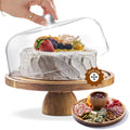 HOMESPHERE Wood Cake Stand with Lid, 2-in-1 Charcuterie Board, Round dome