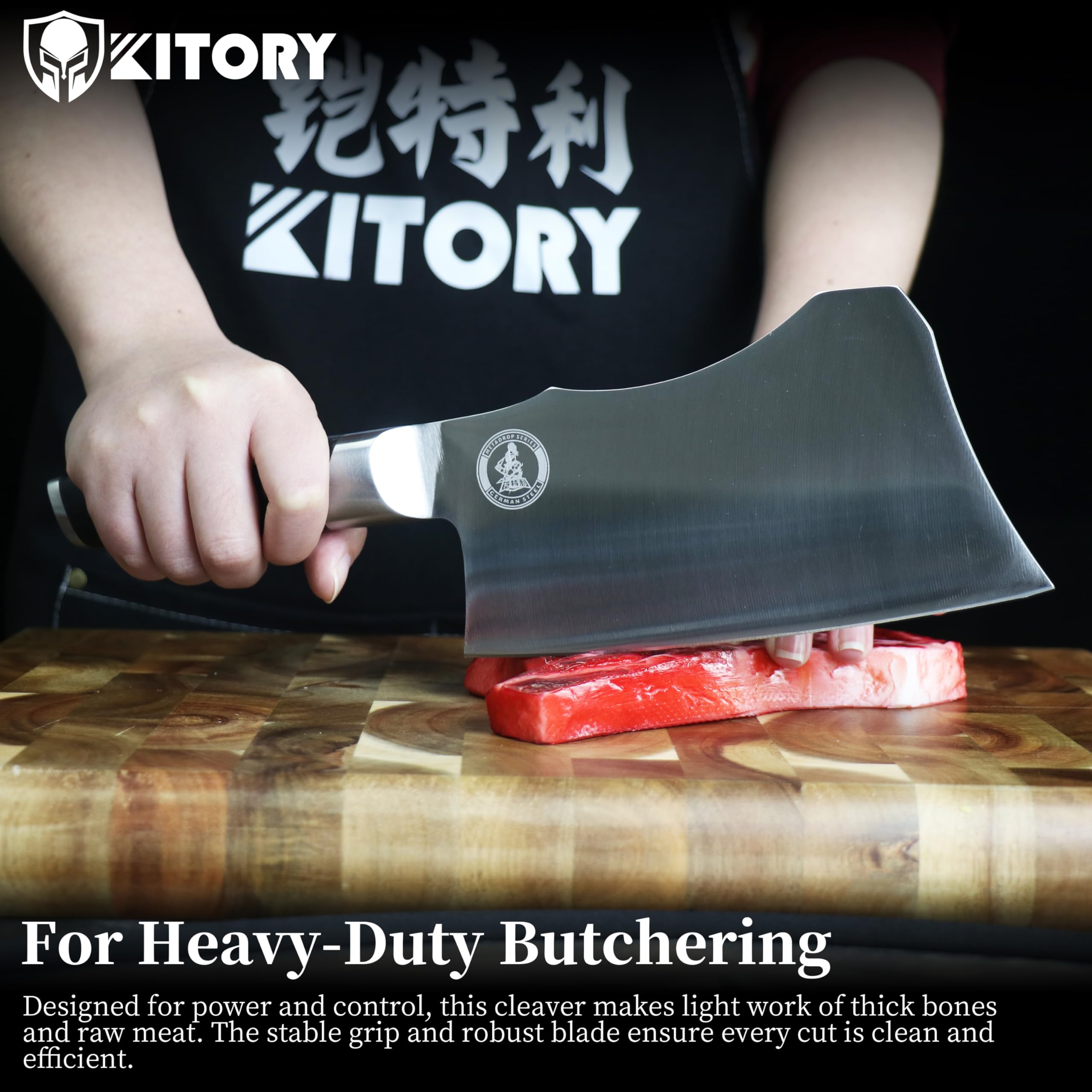 Kitory Meat Cleaver for bones and frozen meat - 7 inch German High Carbon Stainless Steel Kitchen Chopping Knife Blade, Ergonomic Wodden Handle with Enhanced Bolster - Gifts Box Included