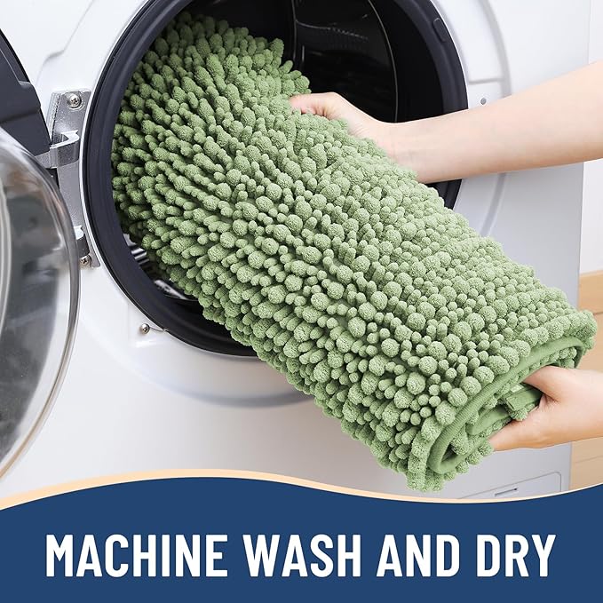 Arotive Luxury Chenille Bathroom Rug Mat, Extra Soft Thick Absorbent Shaggy Bath Rugs, Non-Slip Machine Wash Dry, Plush Bath Mats for Bathroom, Shower and Tub, 30x17, Sage Green