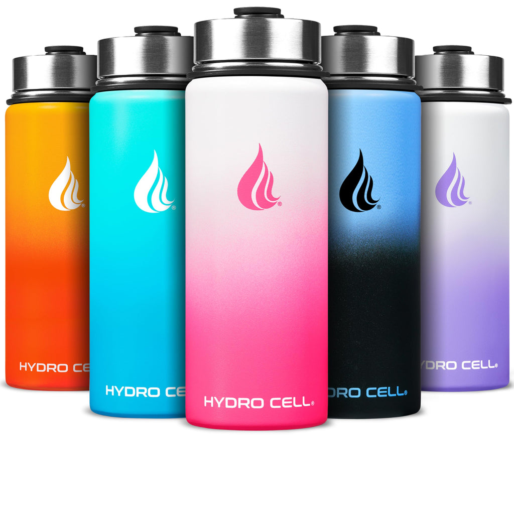 HYDRO CELL Stainless Steel Insulated Water Bottle with Straw - For Cold & Hot Drinks - Metal Vacuum Flask with Screw Cap and Modern Leakproof Sport Thermos for Adults (White/Pink 18oz)
