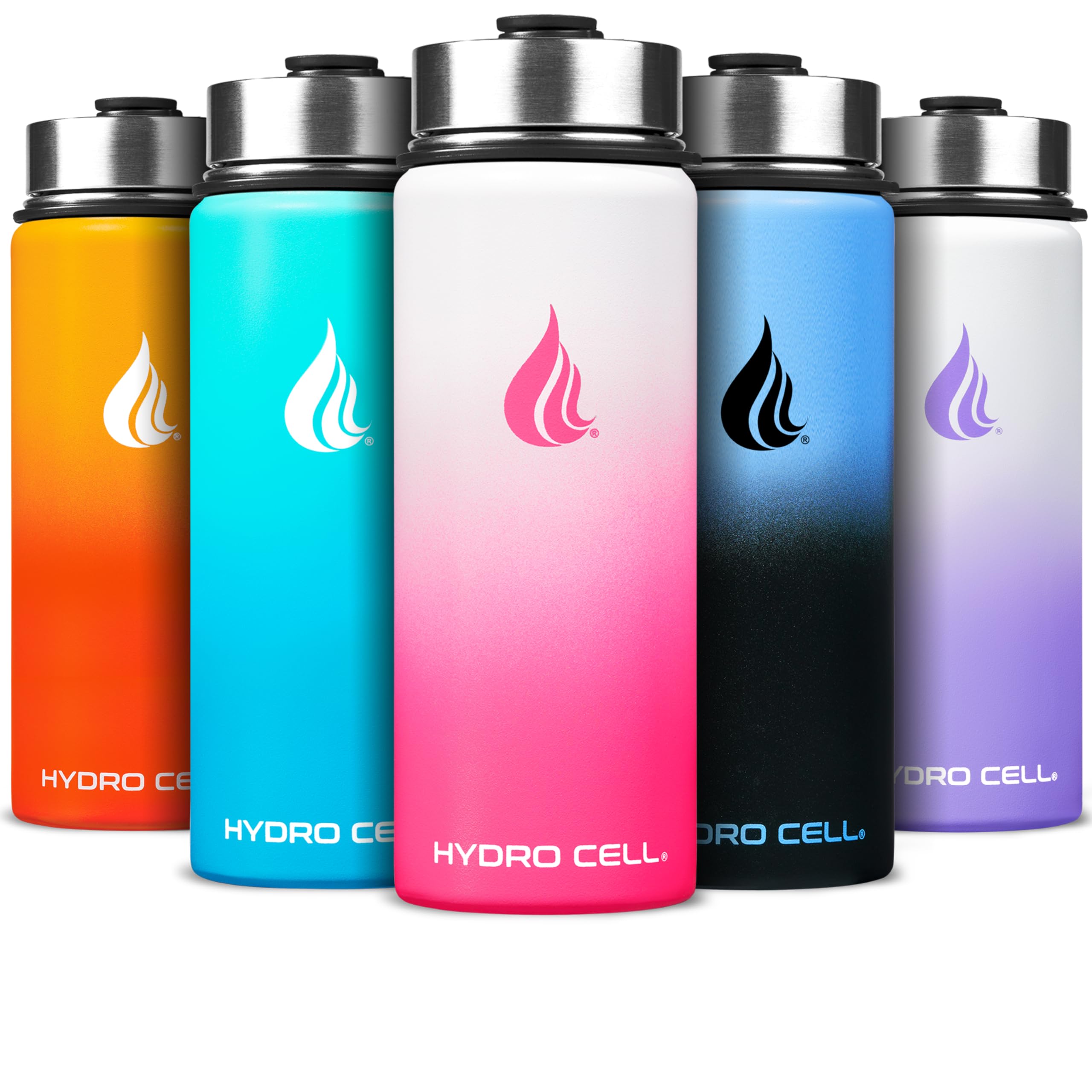 HYDRO CELL Stainless Steel Insulated Water Bottle with Straw - For Cold & Hot Drinks - Metal Vacuum Flask with Screw Cap and Modern Leakproof Sport Thermos for Adults (White/Pink 18oz)