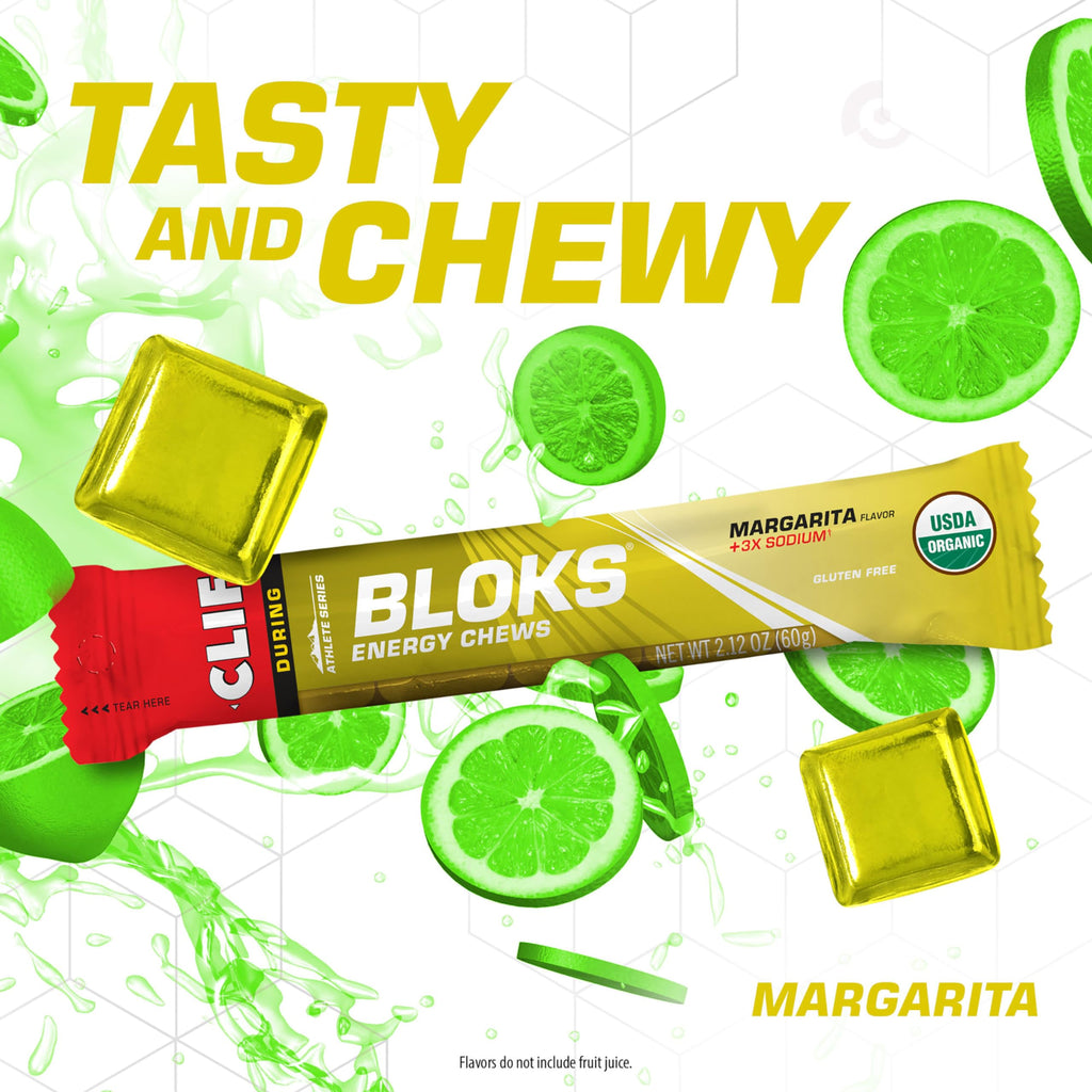 Clif Bloks - Margarita Flavor with 3X Sodium - Energy Chews - Non-GMO - Plant Based - Fast Fuel for Cycling and Running - Quick Carbohydrates and Electrolytes - 2.12 oz. (18 Count)