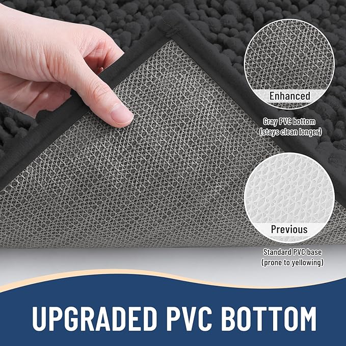 Arotive Luxury Chenille Bathroom Rug Mat, Extra Soft Thick Absorbent Shaggy Bath Rugs, Non-Slip Machine Wash Dry, Plush Bath Mats for Bathroom, Shower and Tub, 34x21, Dark Grey