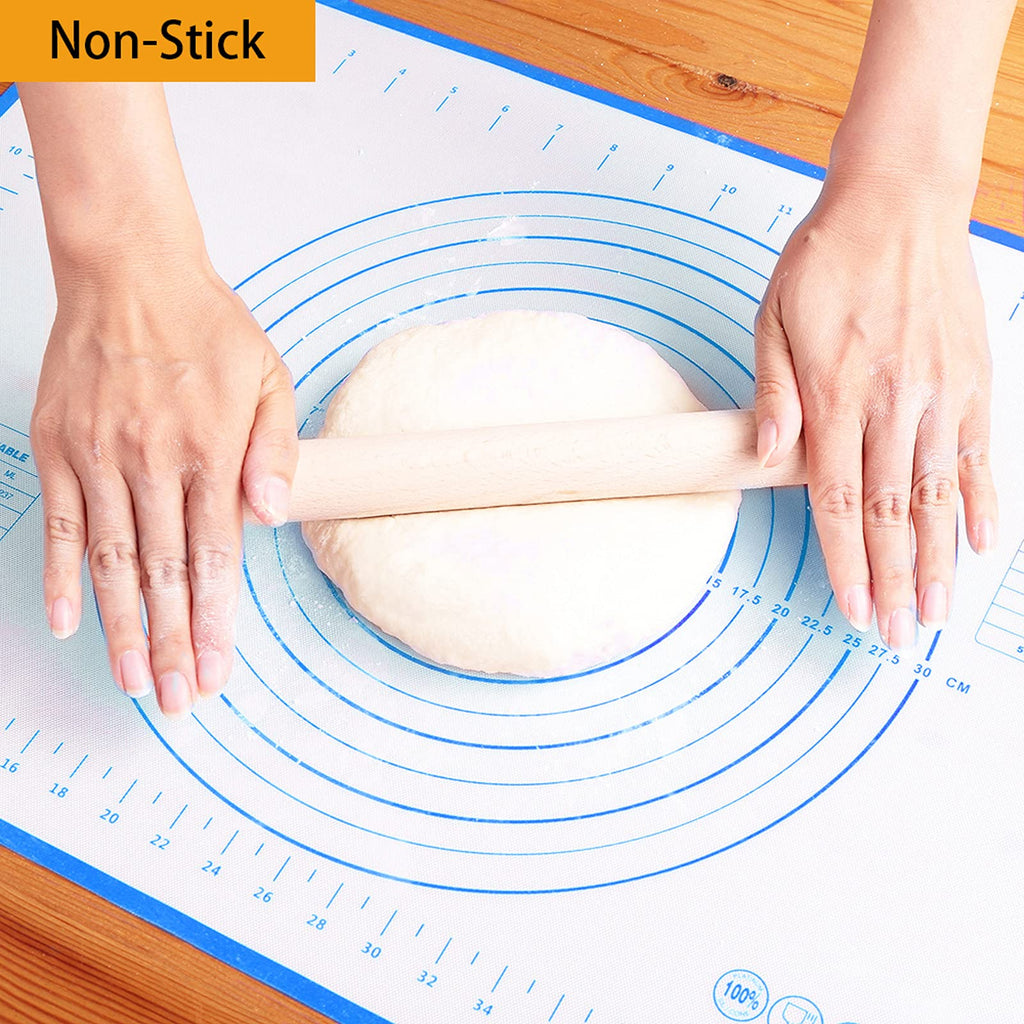 Silicone Baking Mat，Non Stick Rolling Dough with Measurements for Pie Pizza Cookies Fondant Making，Extra Thick Non Slip Silicone Pastry Mat (Blue, XXL-24"×32")