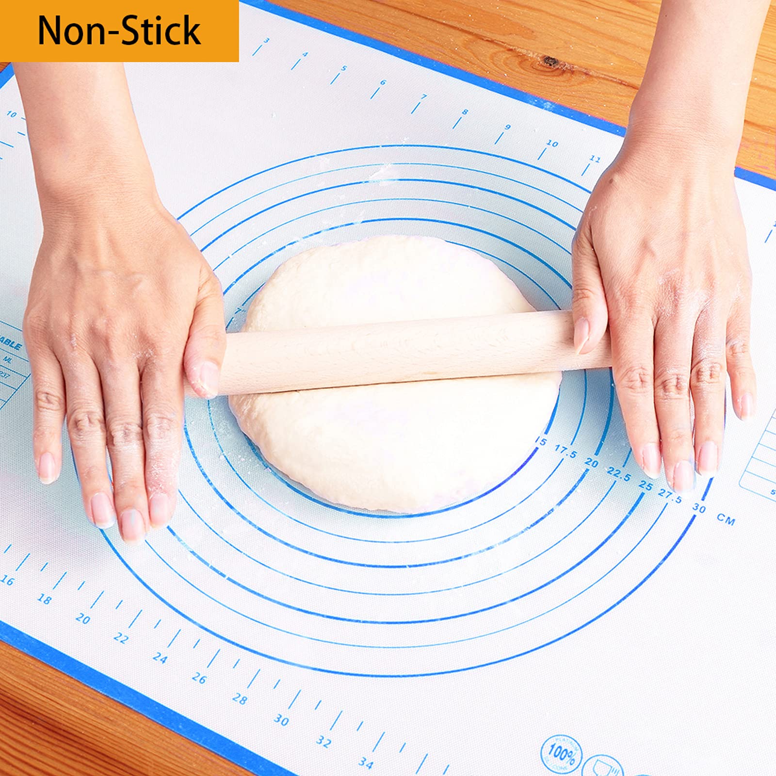 Silicone Baking Mat，Non Stick Rolling Dough with Measurements for Pie Pizza Cookies Fondant Making，Extra Thick Non Slip Silicone Pastry Mat (Blue, XXL-24"×32")