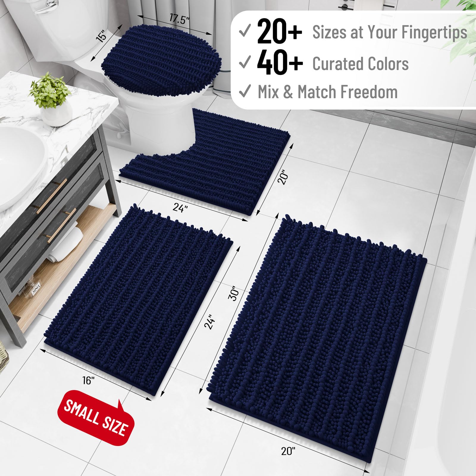 Arotive Bathroom Rugs Mat 54x24, Soft Absorbent Chenille Shaggy Bath Mat