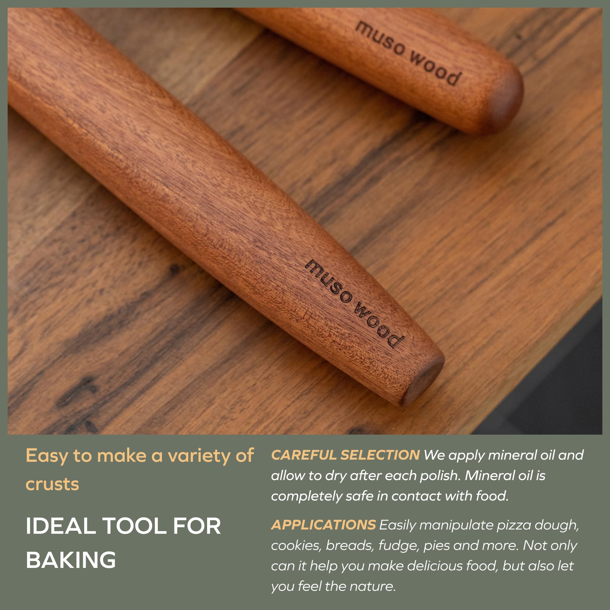 muso wood Sapele French Rolling Pin for Baking