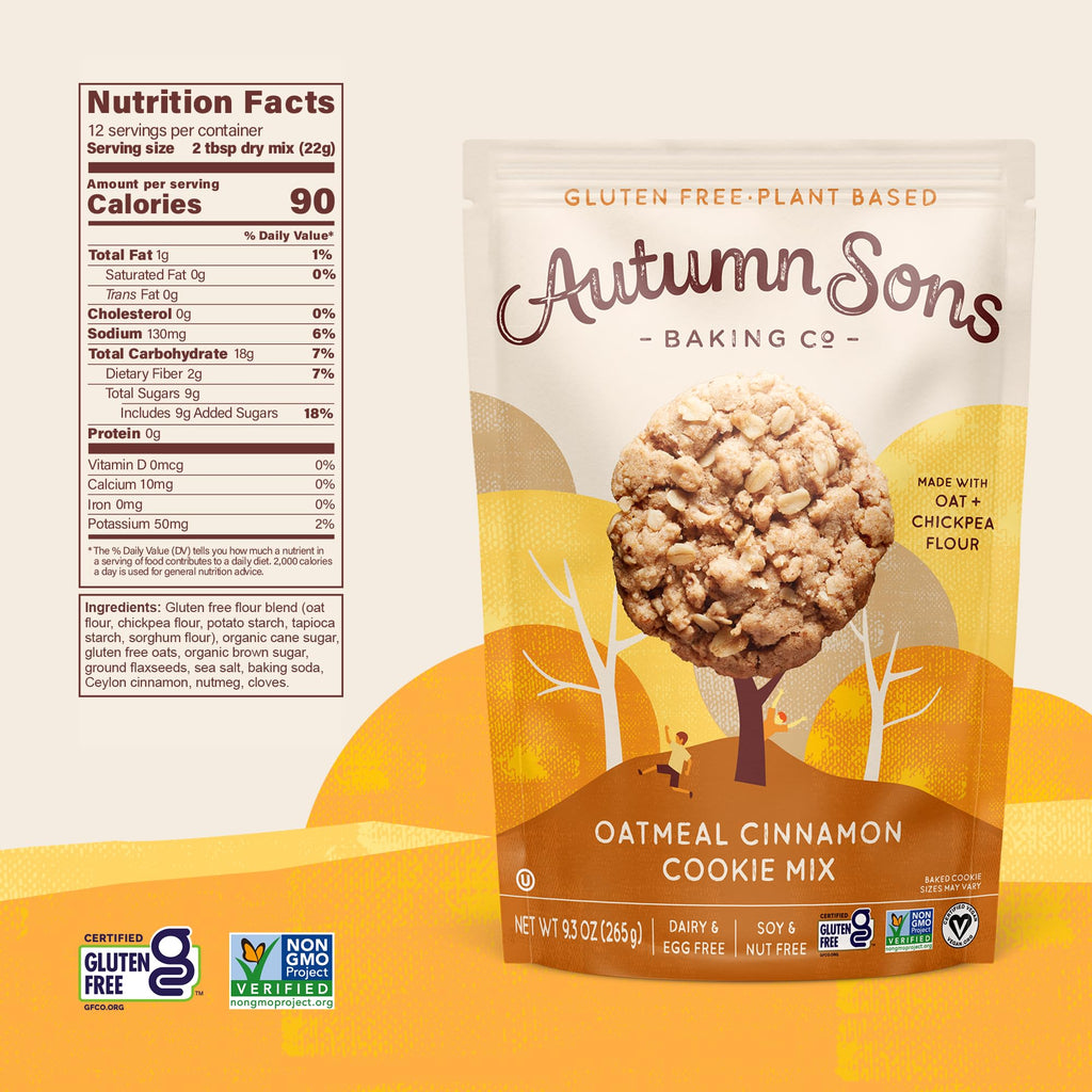 Autumn Sons Baking Co. Gluten Free Oatmeal Cinnamon Cookie Mix. Vegan Plant Based Baking Mix. Top 9 Allergen Free. Dairy Free, Nut Free, Soy Free, Non GMO. 9.3 oz (Pack of 3)