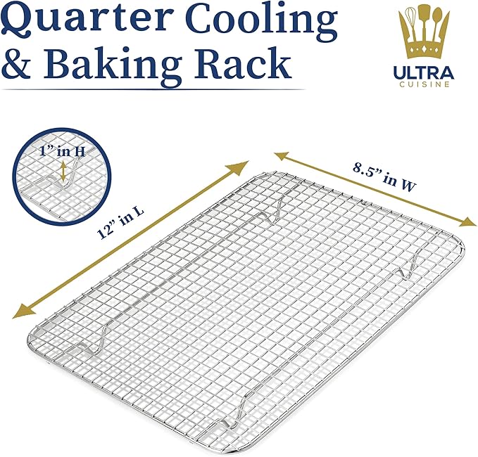 Ultra Cuisine Heavy Duty 100% Stainless Steel Cooling Rack for Cooking and Baking - Baking Rack & Wire Cooling Rack - Fits Half Sheet and Quarter Sheet Pans - 11.5''x16.5'' & 8.5''x12''