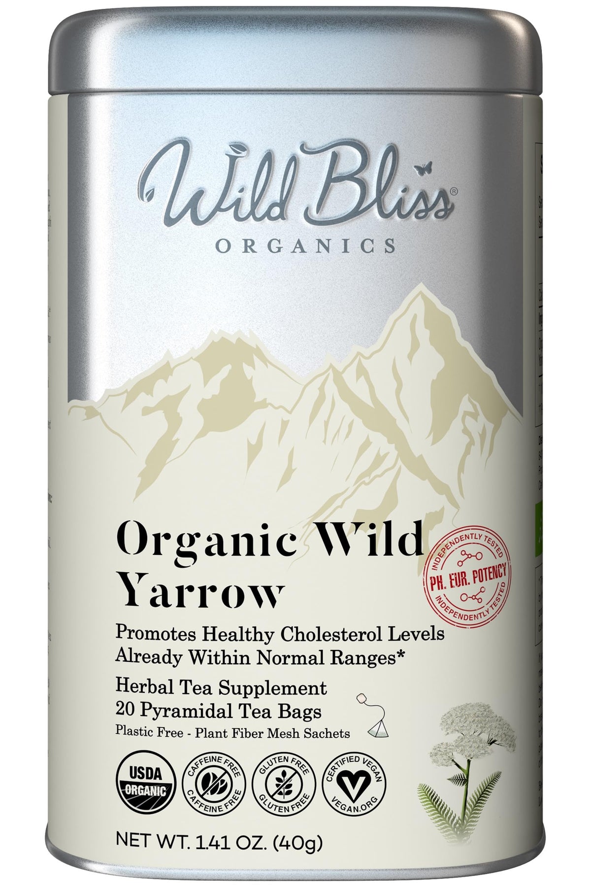 Wild Bliss Organic Chamomile Tea - Caffeine Free Calming Herbal Support - Pharmacopoeia Potency - 20 Plant Based Tea Bags