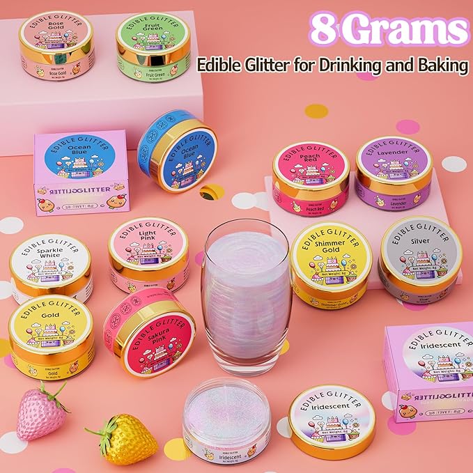 Nomeca Edible Glitter for Drinks Cakes, 8 grams Food Grade Luster Dust Sprinkles Glitter for Cake Decorations, DIY Cocktails, Beverages & Cake Decorating, Dessert Cake Topper (10-Lavender)