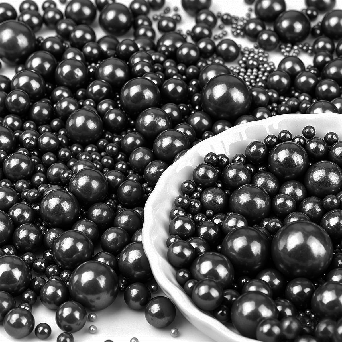 Black Pearl Sprinkles for Cake Decorating, 6 Sizes Edible Pearls Sugar
