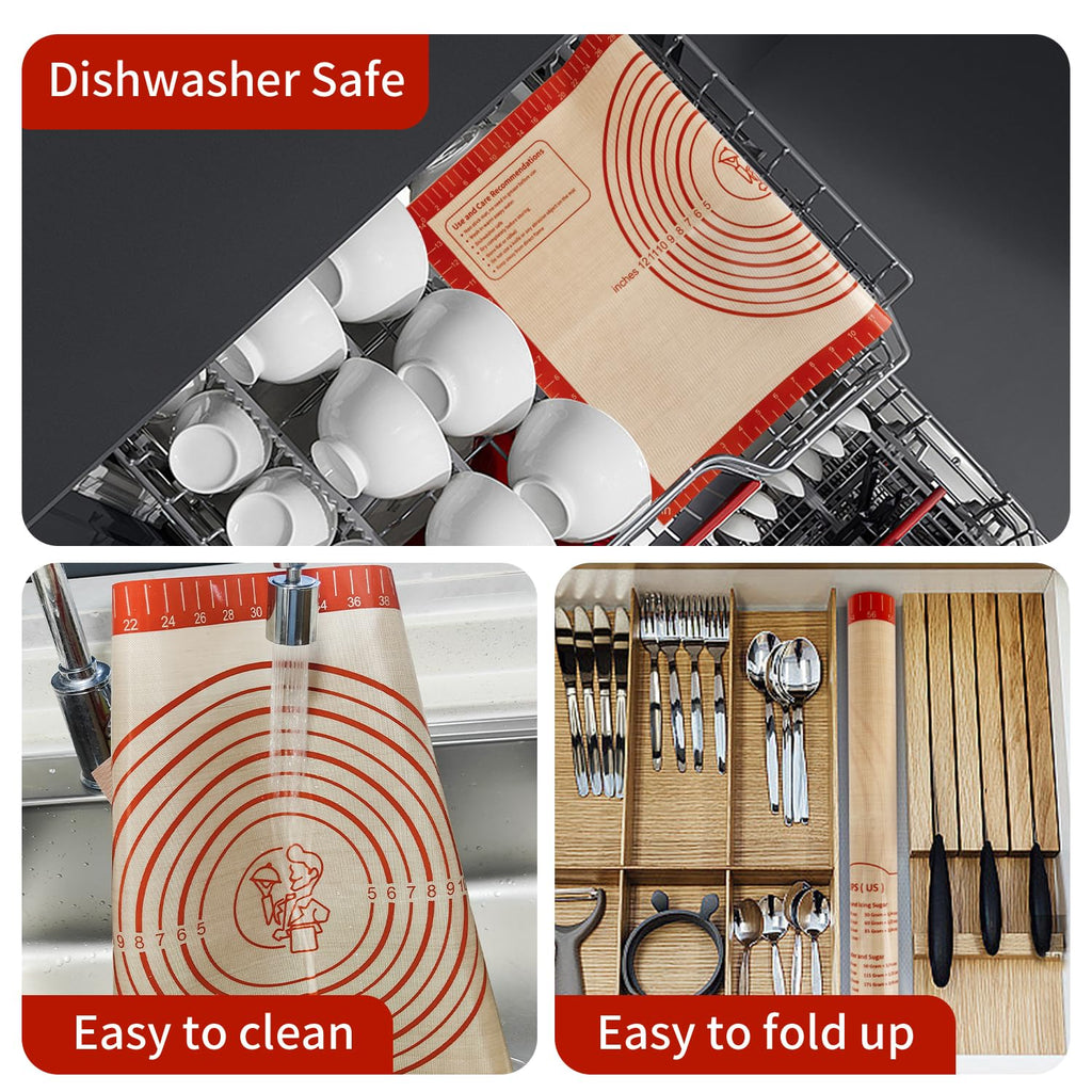 Non Stick Silicone Pastry Mat, Dough Mat for Rolling, Food-grade Reusable Baking Mat Fondant Mat Nonslip Kitchen Mat for Counter Oven Mat for Making Cookies Macarons Bread Pizza