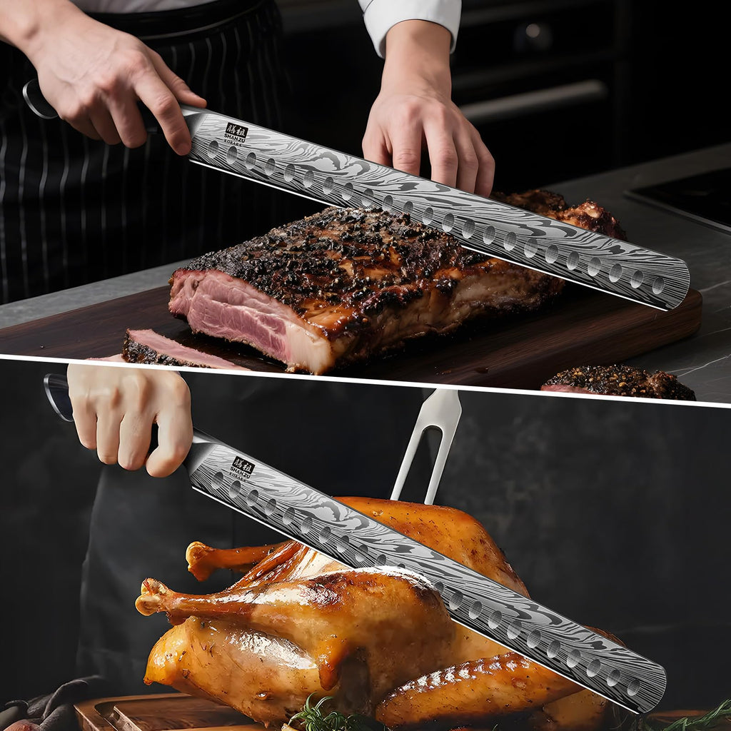 SHAN ZU Brisket Knife in Powder Steel, 12 Inch Carving Knife for Meat Cutting, Turkey and BBQ, Slicing Knives with Ergonomic Pakkawood Handle, Ultra Sharp Meat Knives