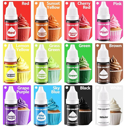 12 Color Gel Food Coloring Liquid Set, KATSPRO Food Grade Tasteless Vibrant Food Coloring Dye for Baking Icing Cake Decorating Cookie Fondant, Frosting, Cookies, Christmas Baking, Easter Egg and DIY Supplies Kit - 0.25 Fl.oz(6ml)/Bottles