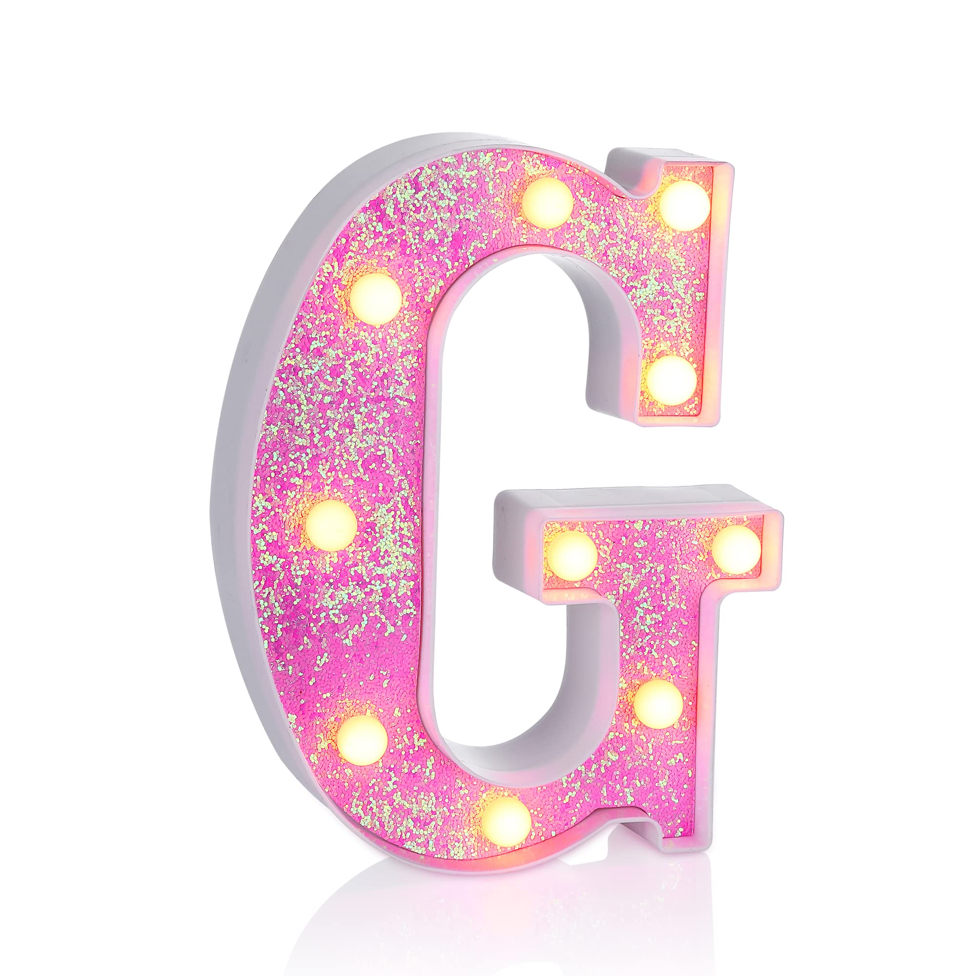 Foaky Pink Light up Letters，Pink Party Decorations,Girls Room Decor,Glitter Light Up Letters,Alphabet Letter Sign for Night Light Birthday Party Girls Gifts, Home Bar Decoration（G）
