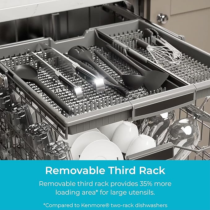 Kenmore 24" Built-in Stainless Steel Tub Dishwasher EasyFlex 3rd, SmartWash, UltraWash Plus, TurboDry, and MoreSpace Adjustable Rack, Energy Star Certified, White