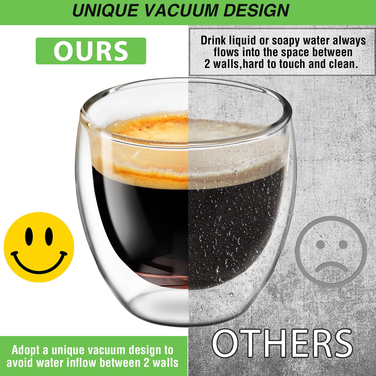 Espresso Cups Set of 4, 5 OZ Expresso Shots Glass Cup, Double Walled Glass Coffee Mugs, Espresso Machine Accessories,Insulated Clear Espresso Shot Glasses Cups,Water Won't Enter Between Double Walls