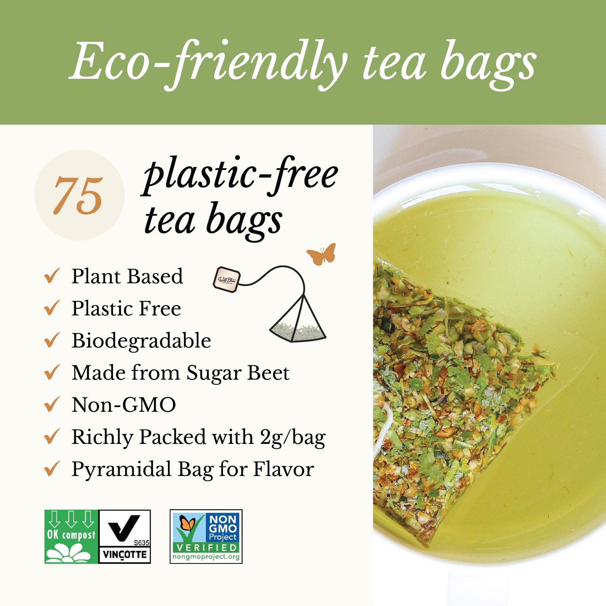 Wild Bliss Organic Linden Flower Tea - Caffeine Free Calming Herbal Tea - 75 Plant Based Tea Bags