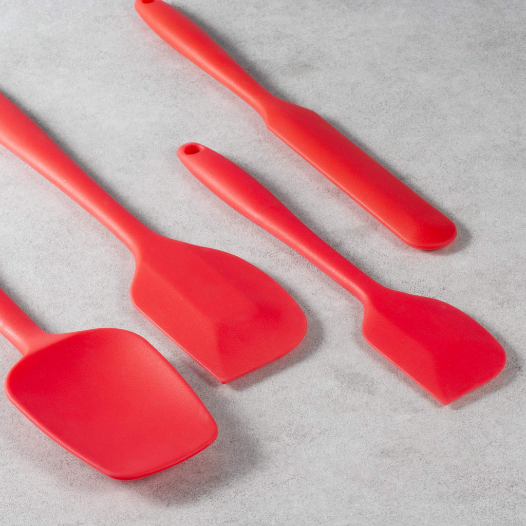 JXWING 4-Piece Silicone Spatula Set with Stainless Steel Core, Red