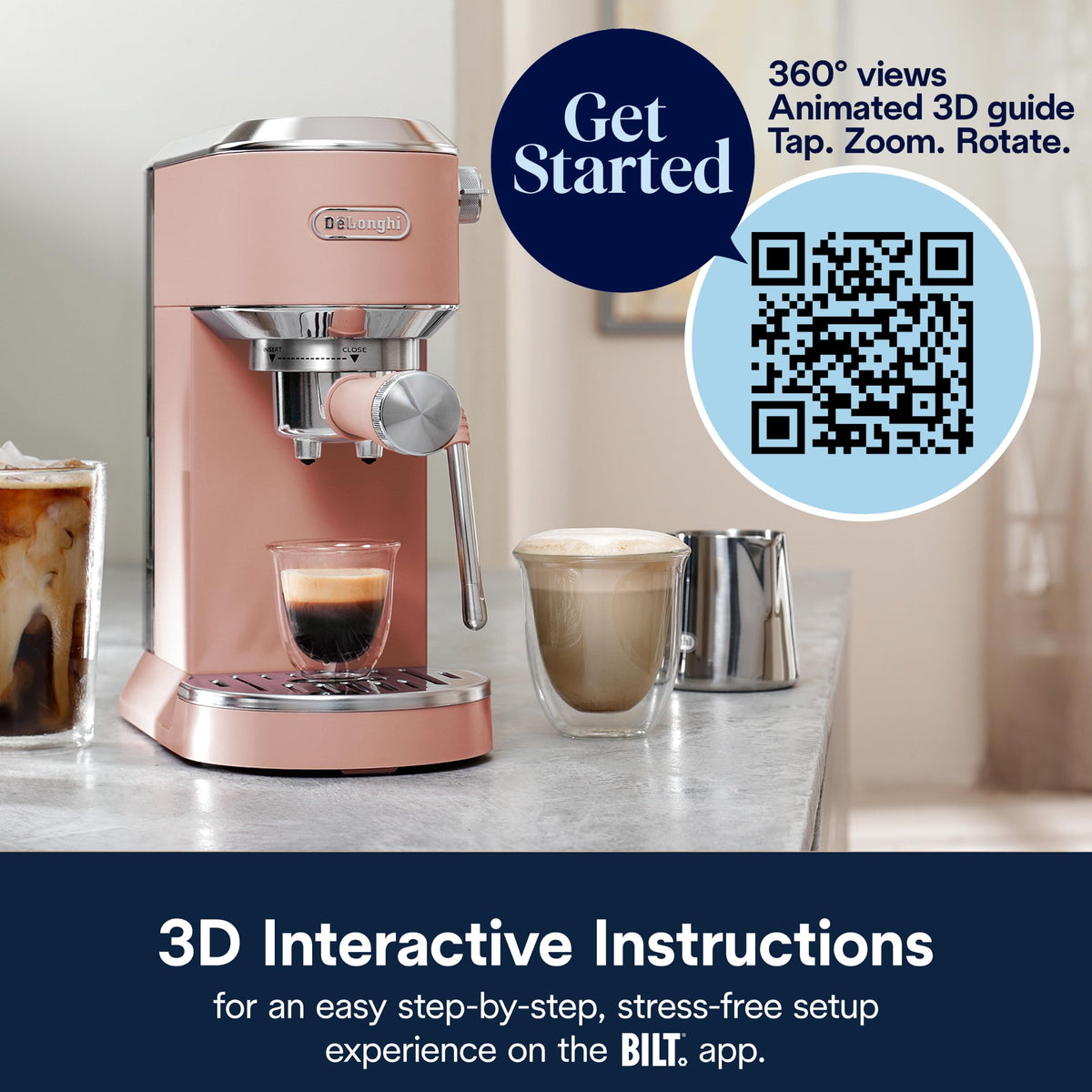 De'Longhi Dedica Duo Compact Espresso Machine - Cold Brew Coffee Maker with Milk Frother Wand- for Espresso, Hot & Iced Coffee, Cappuccinos, Lattes & Home Barista Brewing, Rosé Pink