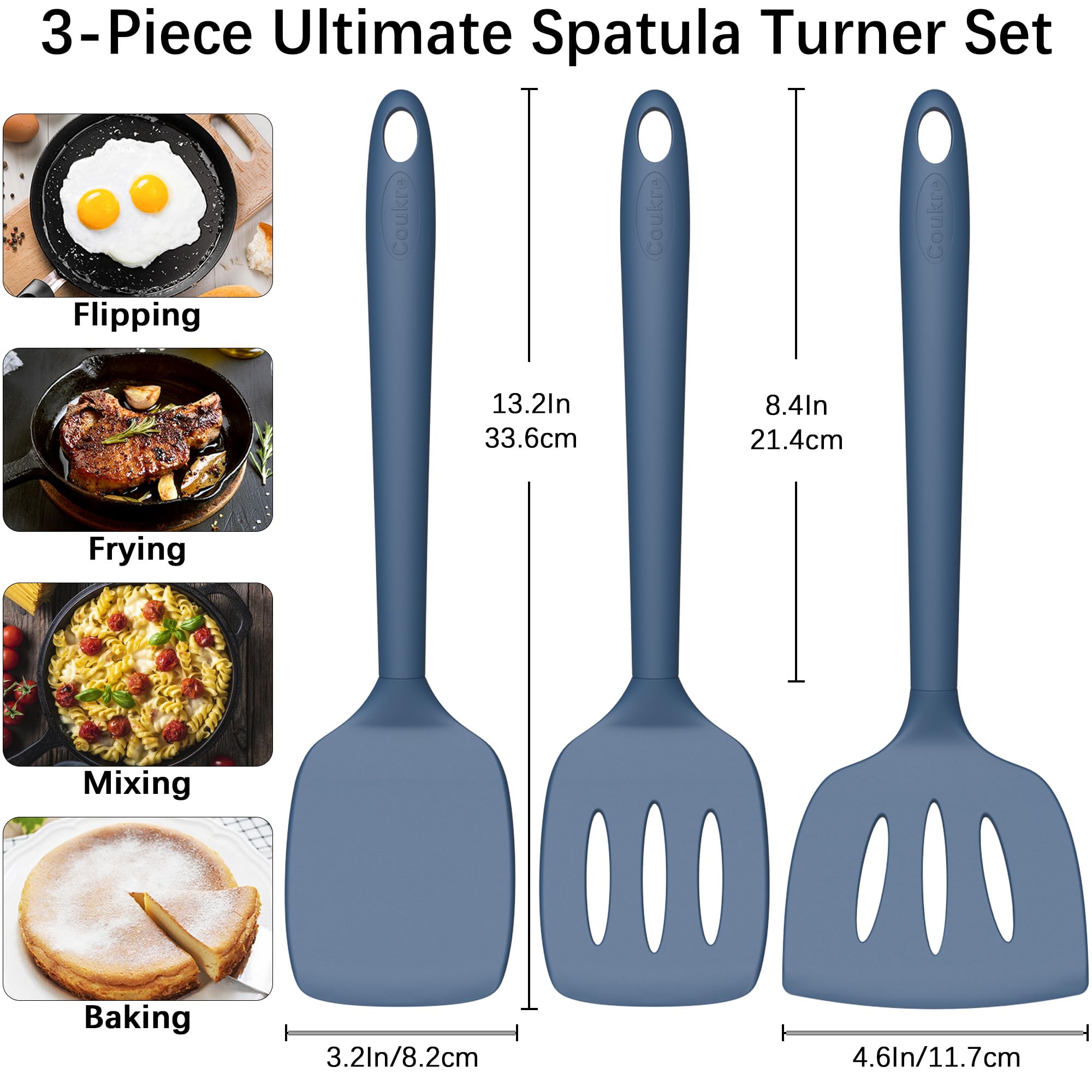 Coukre 3 Pack Silicone Spatula Set, Heat Resistant to 500°F, BPA-Free