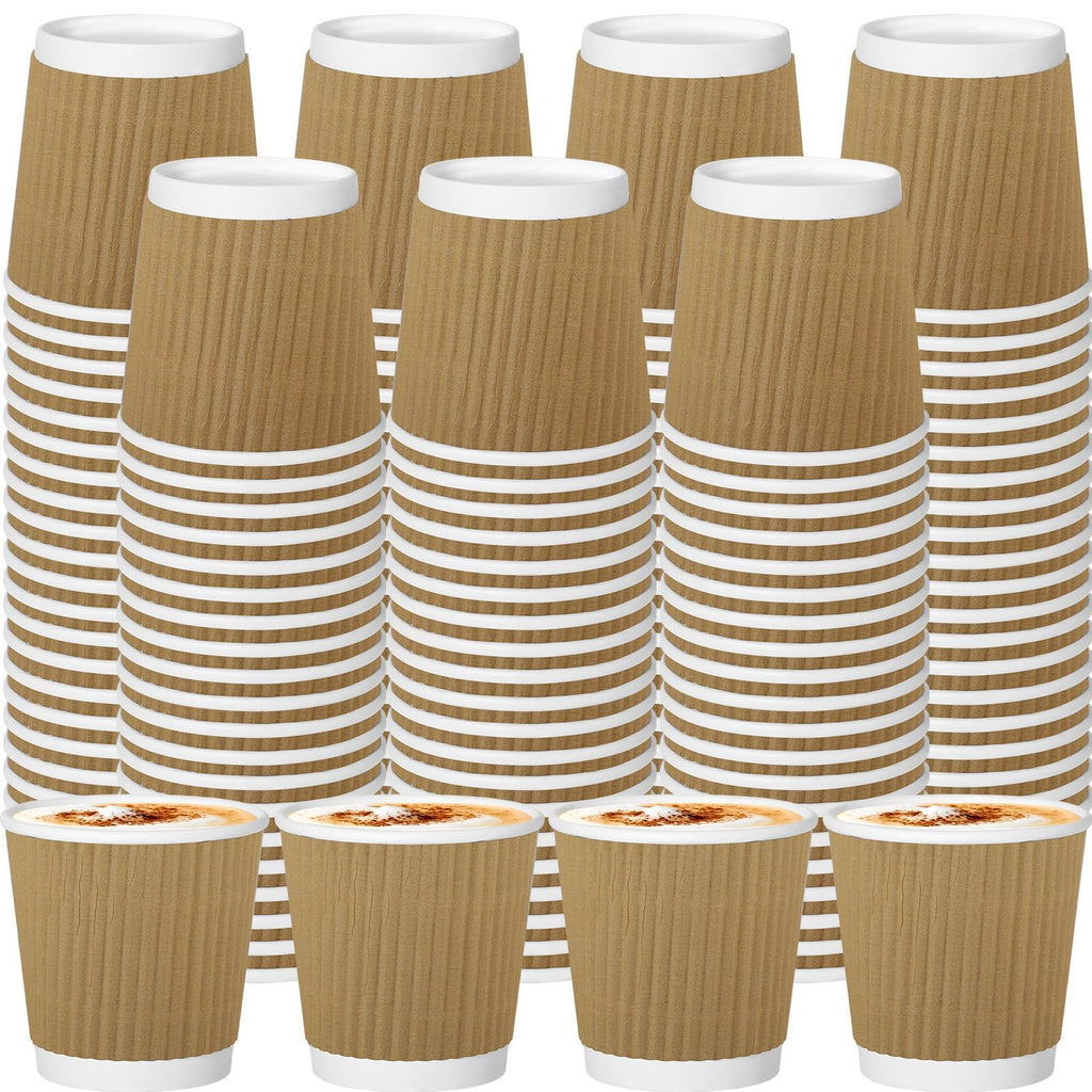 RXLWYUNLAE 120 Pack Paper Espresso Coffee Cups, 4 oz Disposable Coffee Cups,Corrugated Insulated Ripple Wall, Paper Ripple Cup for Coffee, Hot Chocolate and Hot Tea Drinks -Champagne