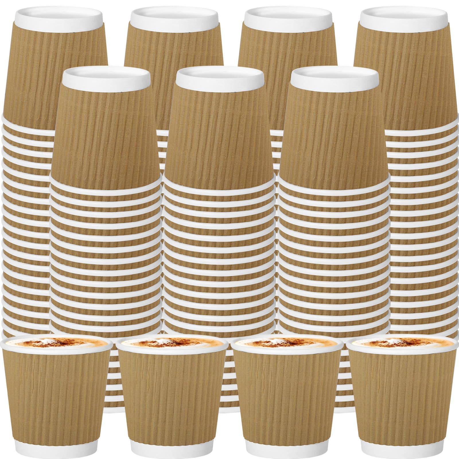 RXLWYUNLAE 120 Pack Paper Espresso Coffee Cups, 4 oz Disposable Coffee Cups,Corrugated Insulated Ripple Wall, Paper Ripple Cup for Coffee, Hot Chocolate and Hot Tea Drinks -Champagne