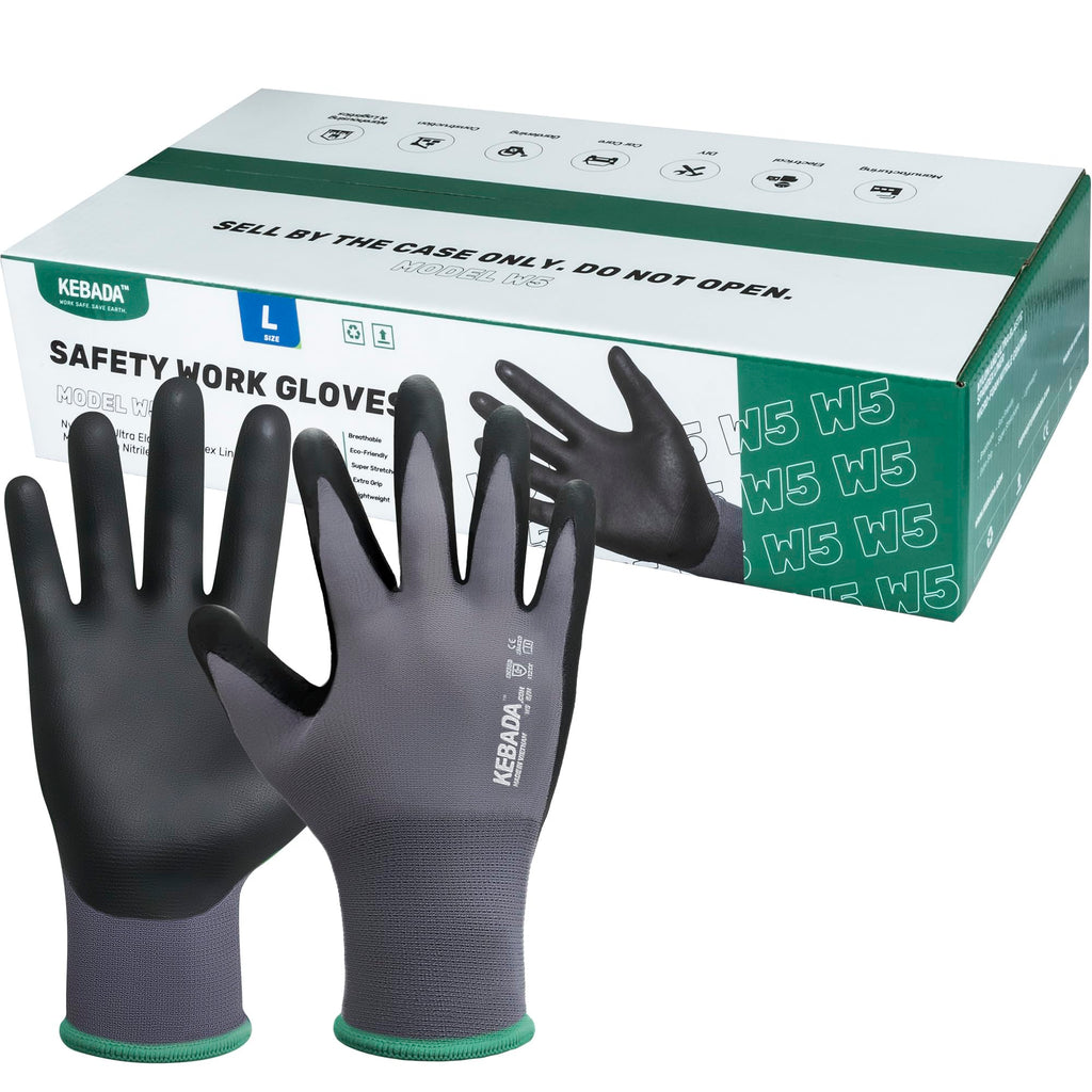 Kebada W5 Foam Nitrile Coated Work Gloves for Men Women, 60 Pairs Bulk Pack