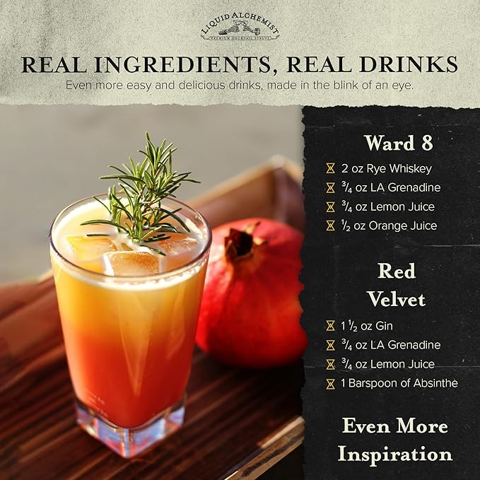 Liquid Alchemist Grenadine Syrup for Cocktails - Real Ingredients Make our Pomegranate Syrup the Perfect Shirley Temple Mix - Our Small Batch is Non-GMO, Gluten Free & Vegan (25 oz)
