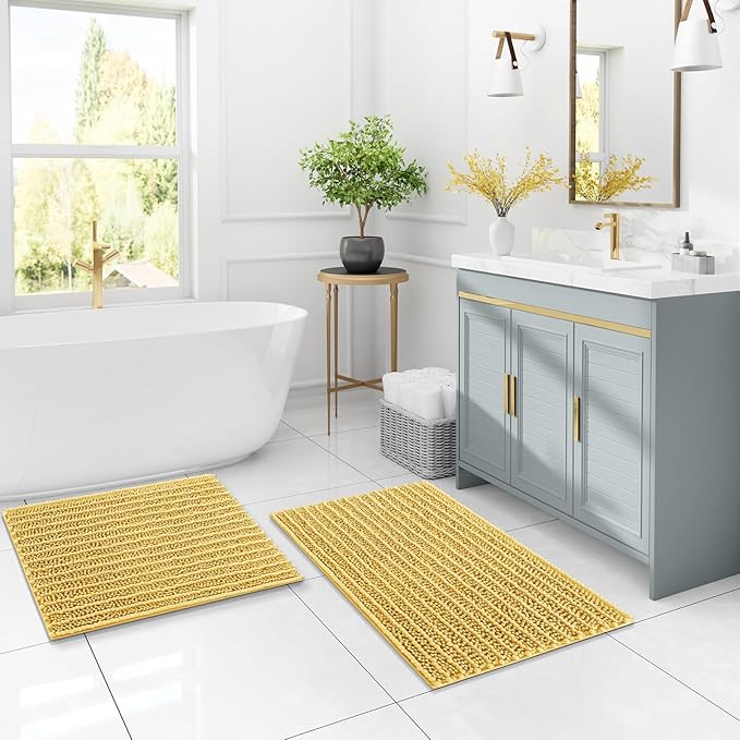 Arotive Luxury Chenille Bathroom Rug Mat, Extra Soft Thick Absorbent Shaggy Bath Rugs, Non-Slip Machine Wash Dry, Plush Bath Mats for Bathroom, Shower and Tub, 47x32, Yellow