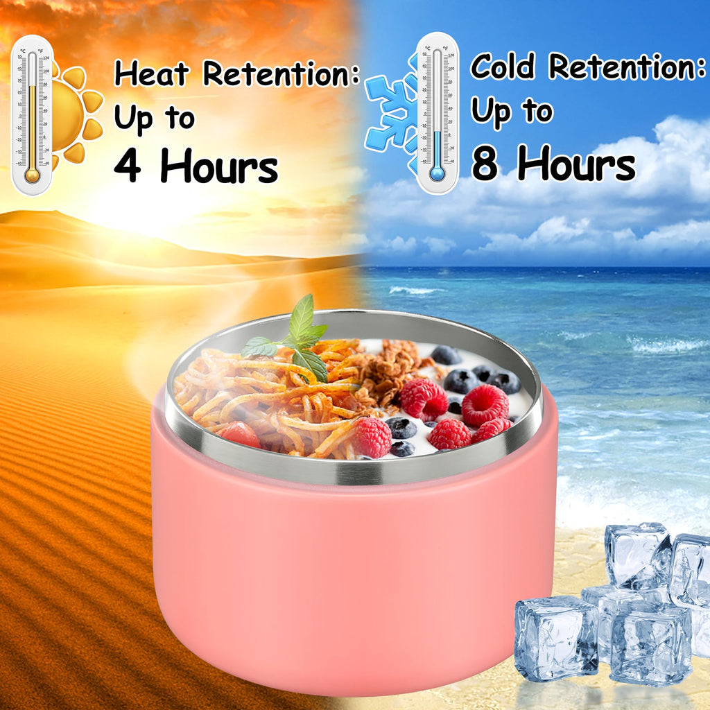 Pawtong 12oz Insulated Vacuum Food Jar with Buckle Lid Wide Mouth Soup Thermo for Hot Food Kids Leakproof Stainless Steel Lunch Container- Pink- 1Pack