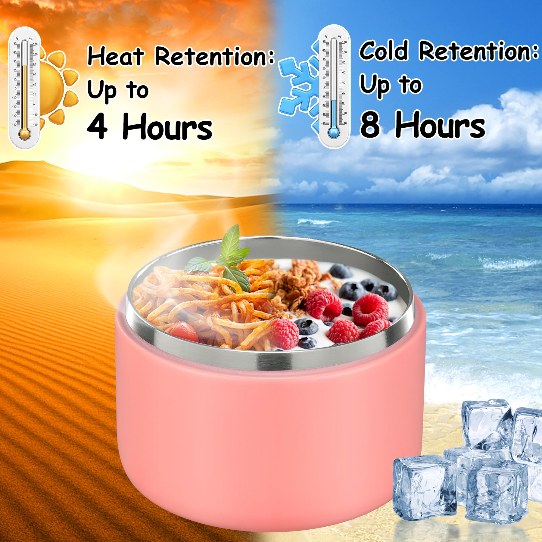 Pawtong 12oz Insulated Vacuum Food Jar with Buckle Lid Wide Mouth Soup Thermo for Hot Food Kids Leakproof Stainless Steel Lunch Container- Pink- 1Pack