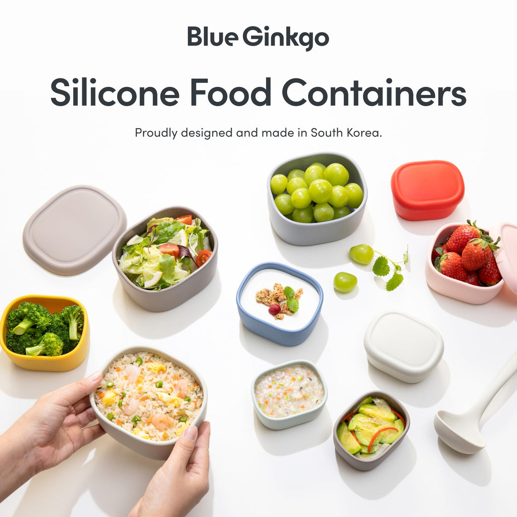 BLUE GINKGO Nesting Silicone Containers - Set of 3 Hard-Shell Silicone Food Storage Containers | BPA Free, Airtight, Dishwasher and Freezer Safe (6.7oz, 10oz, 20oz) - Red