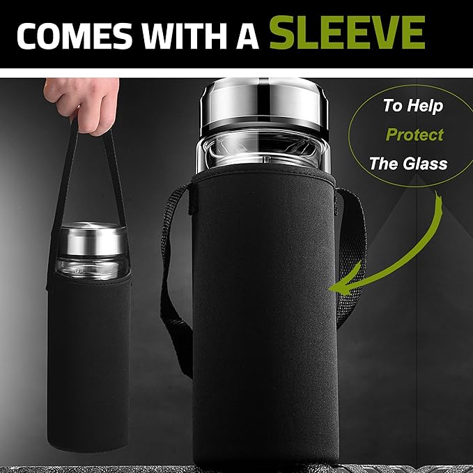 Tea Tumbler with Infuser, 20oz Double Wall Borosilicate Glass Tea Bottle, 100% Leak-Proof with Stainless Steel Filter