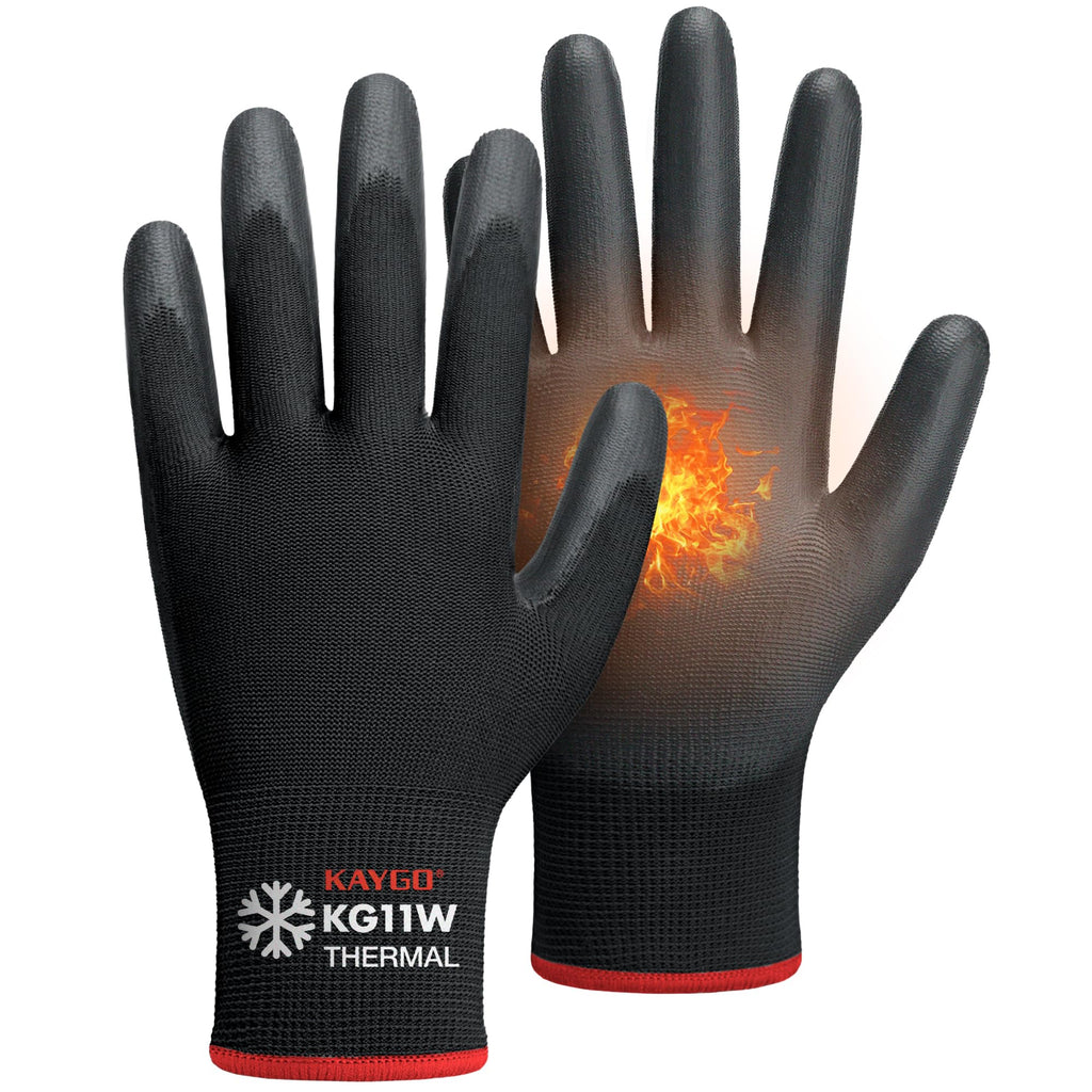 KAYGO Winter Work Gloves Thermal Insulated, PU Coated,12 Pairs, KG11W