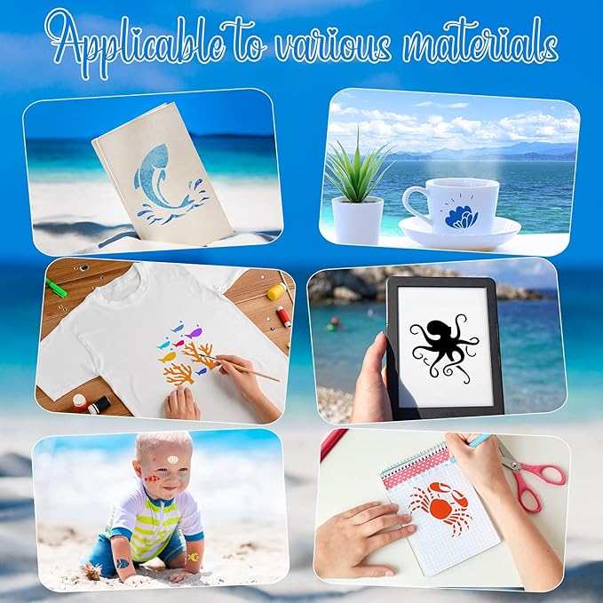 100 Pcs Stencils for Painting on Wood Reusable Stencil Crafts Drawing Templates Holiday Wall Paper for DIY Scrapbook Home 2 x 2 Inch(Marine Life)