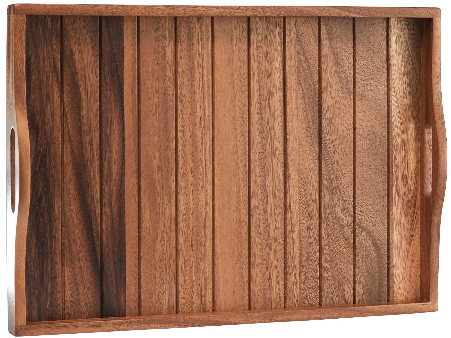 Large Acacia Wooden Serving Tray with Handles 20 x 14 inch Decorative Coffee Table Ottoman Tray for Living Room Extra Large for Kitchen Dinner Food Bar Breakfast in Bed (Color Natural)
