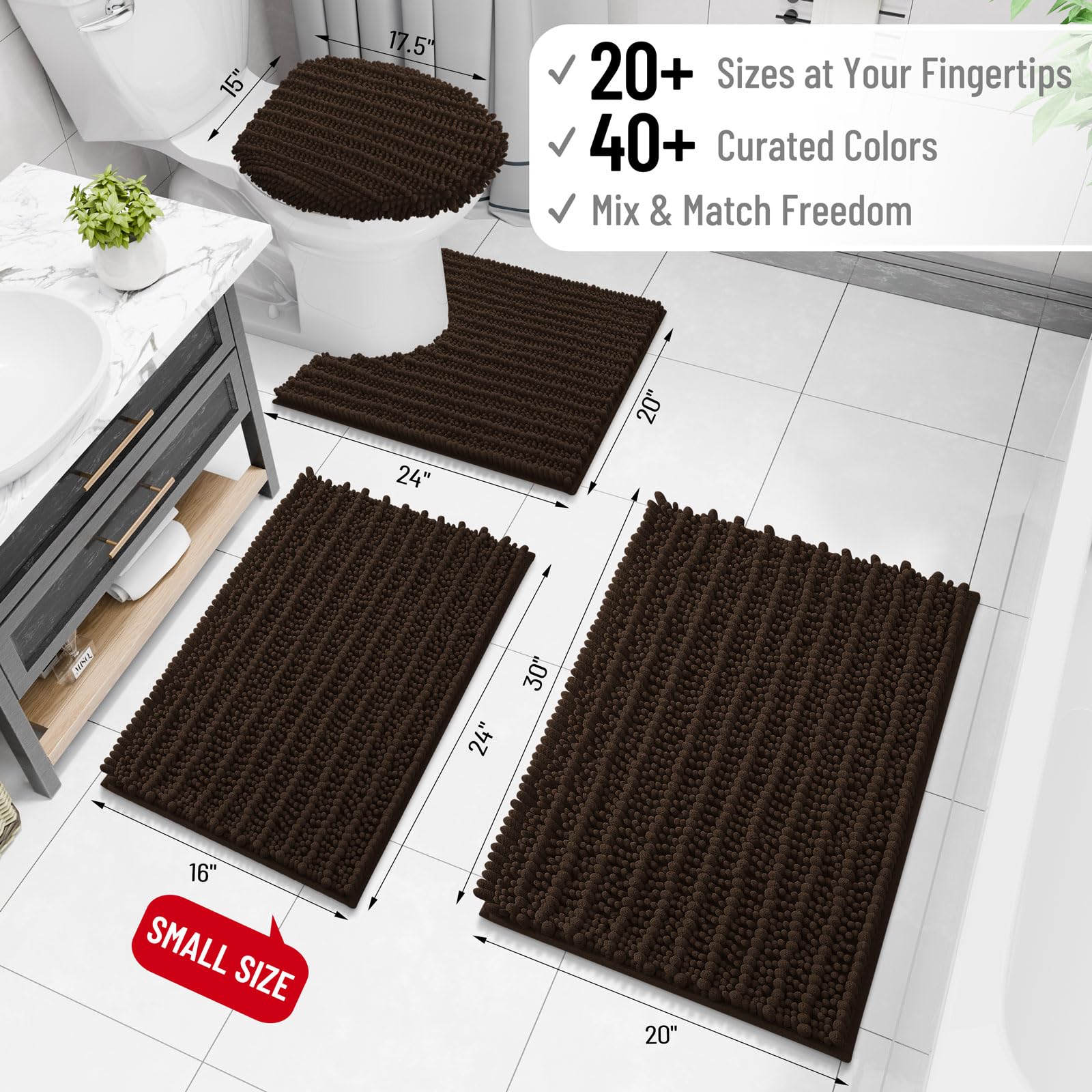 Arotive Bathroom Rugs Mat 54x24, Soft Absorbent Chenille Shaggy Bath Mat