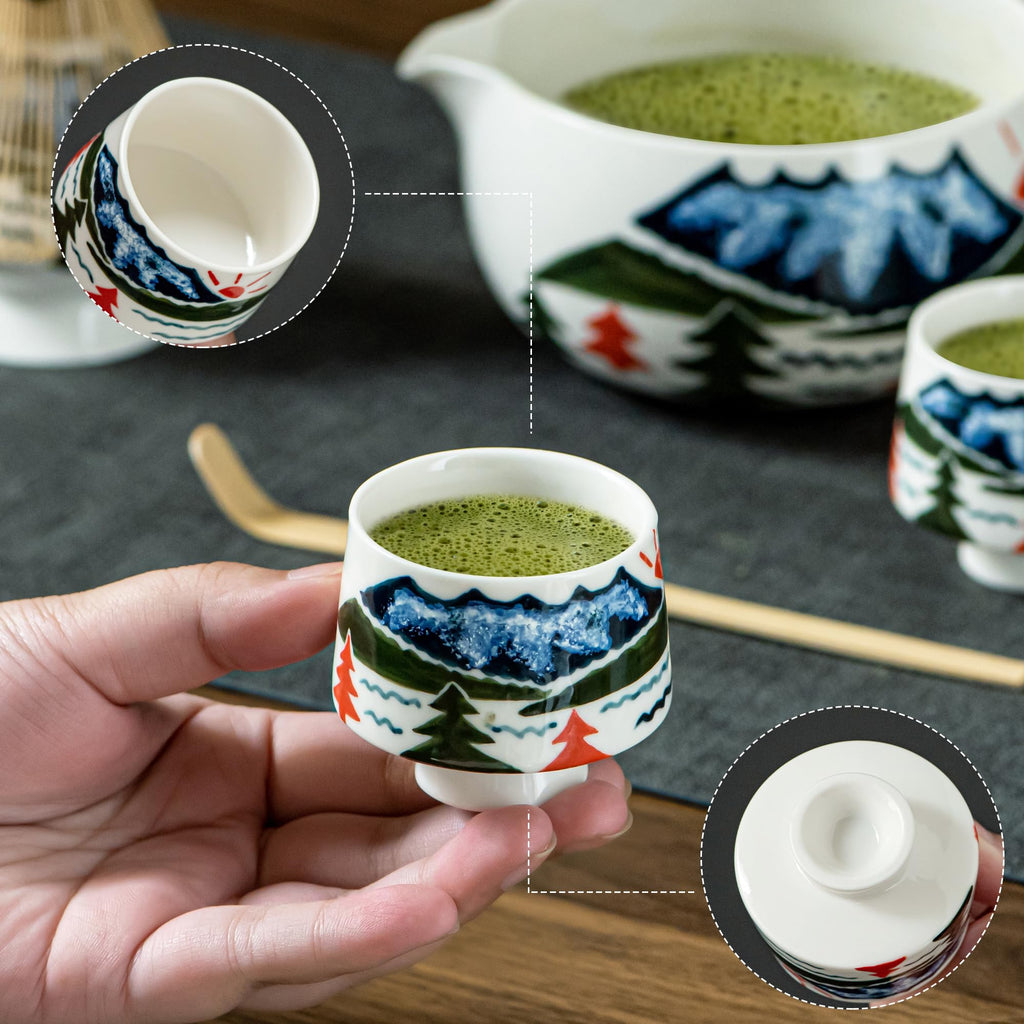 Matcha Whisk Set with Spout, Bowl & Holder, Cute Ceramic Japanese Teacups